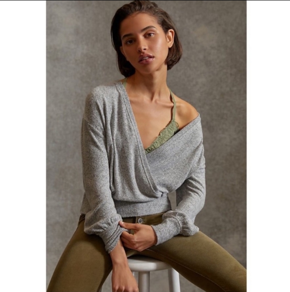 Anthropologie Gray V-Neck Sweater